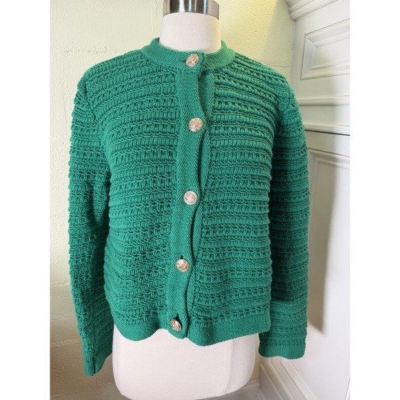 LOFT Sweaters - LOFT Petites Large Green Textured Cable Knit‎ Cardigan Sweater W/Gold Buttons